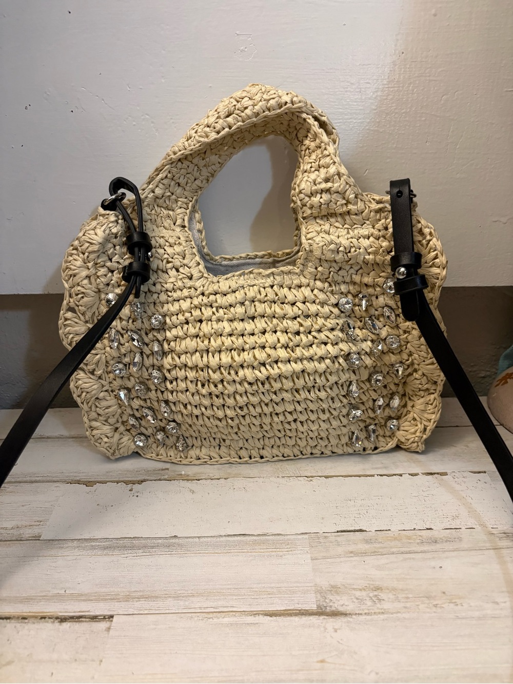 BTB Los Angeles Bardo Crystal Mini Straw Tote Bag-Pristine Condition!